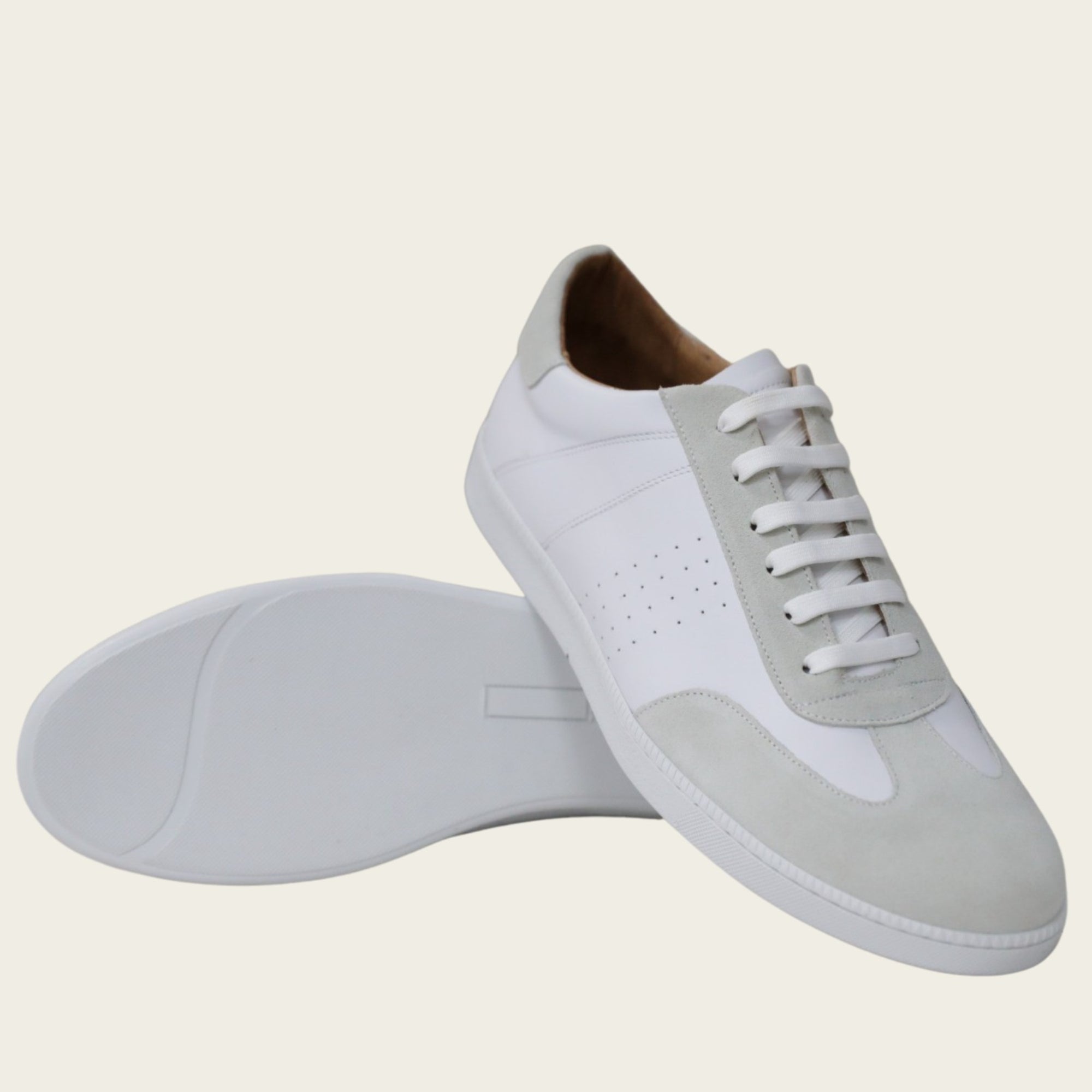 White Leather & Suede Tennis Trainers