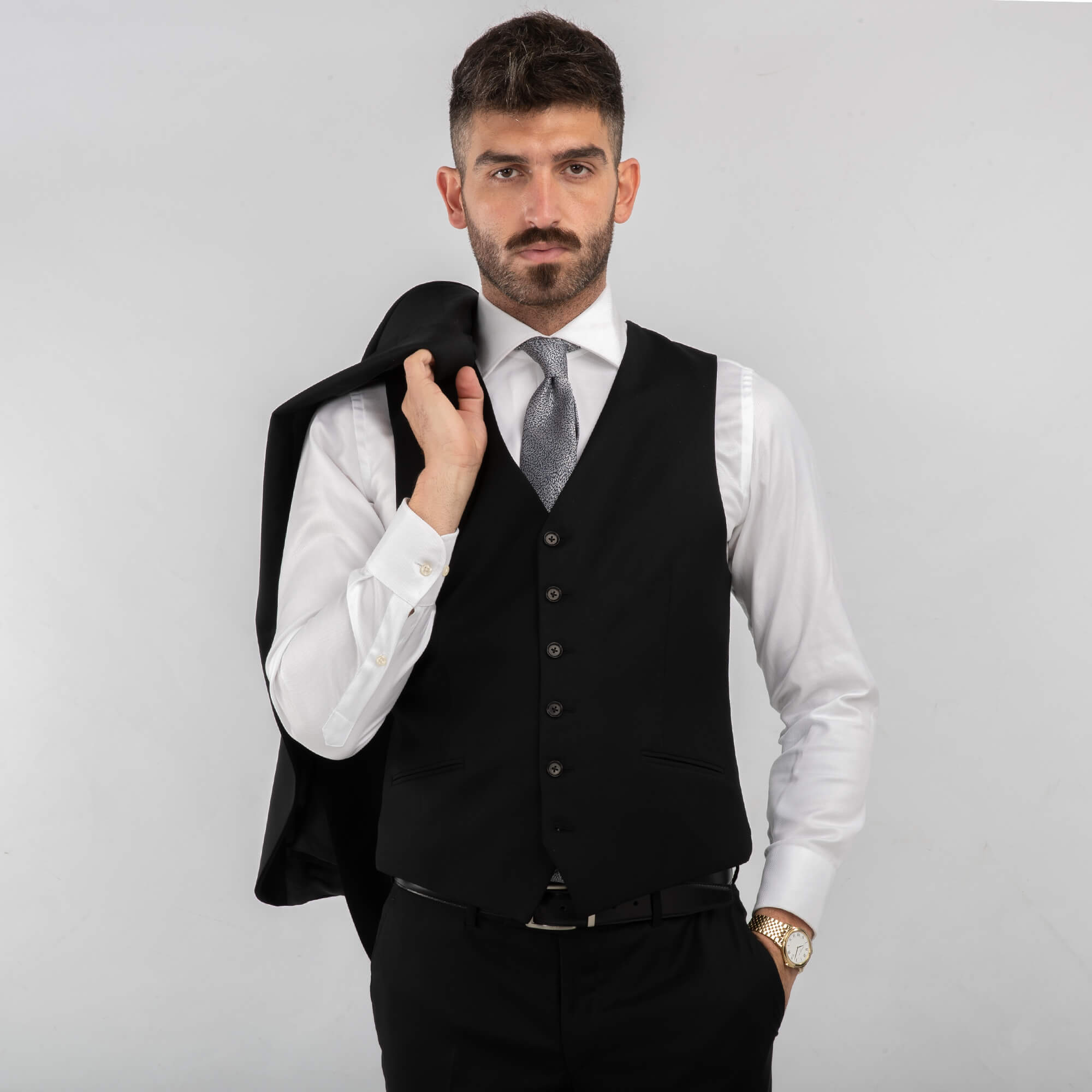 Lanificio F.lli Cerruti Black Plain Waistcoat