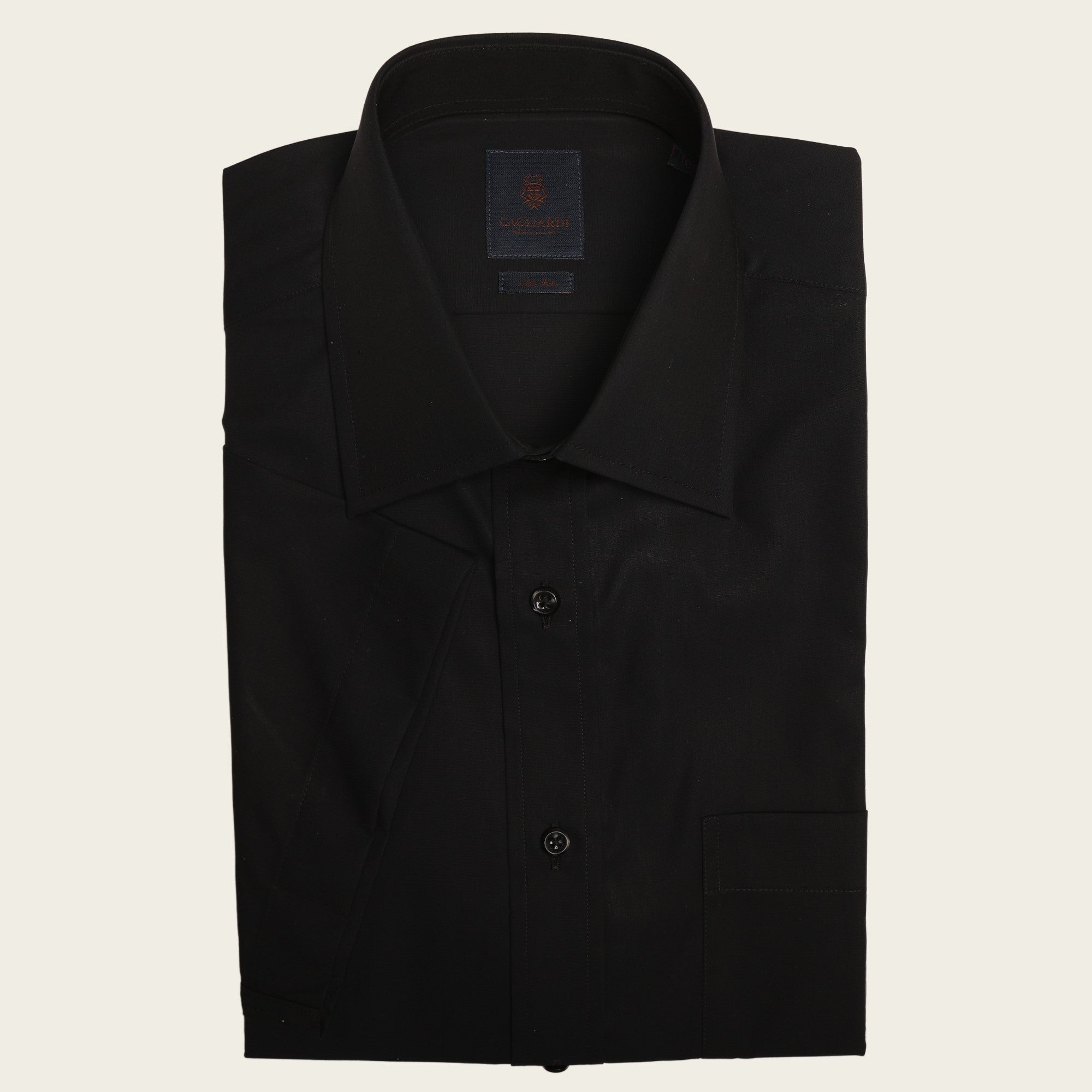 Tailored Fit Black Poplin Non Iron Button Down Short Sleeve Shirt