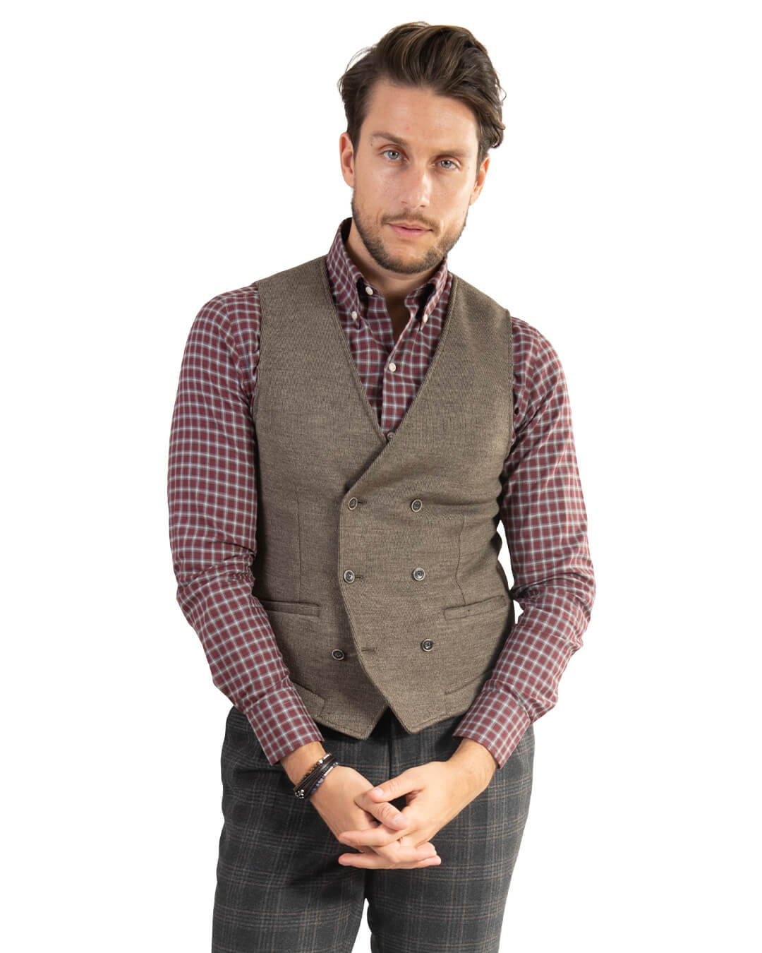 Beige Double Breasted Knitted Jersey Waistcoat