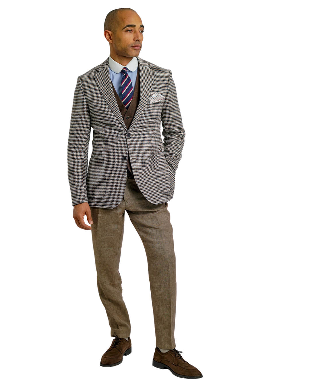 Gagliardi Jackets Gagliardi Beige Cotton Linen Gun Club Check Jacket