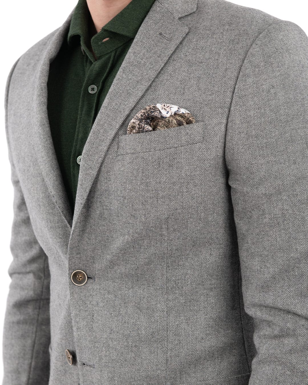 Gagliardi Jackets Gagliardi Wool Cotton Cashmere Grey Herringbone Jacket