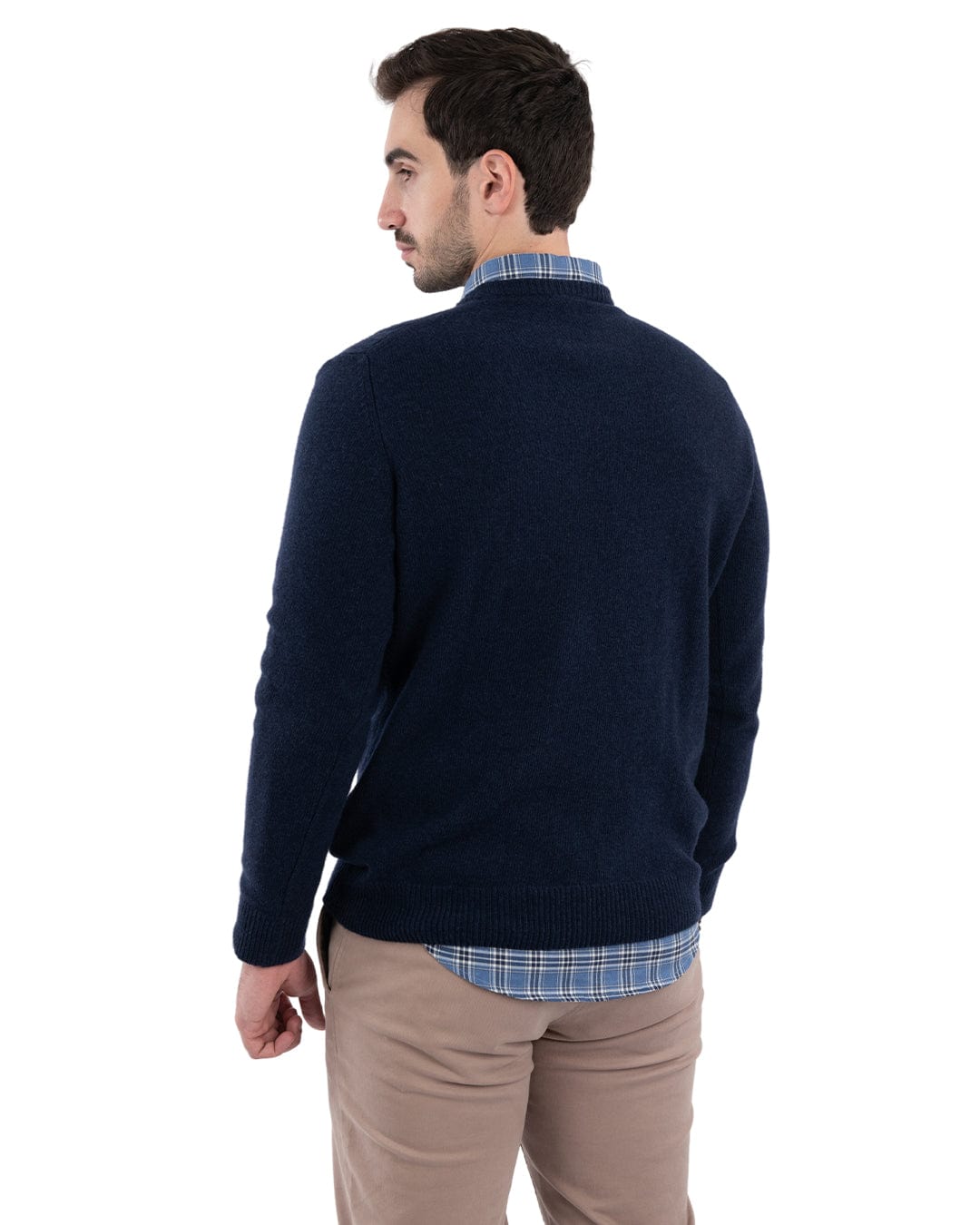 Gagliardi Jumpers Gagliardi Reclaimed Lambswool Blue Cable Front Crew Neck Jumper