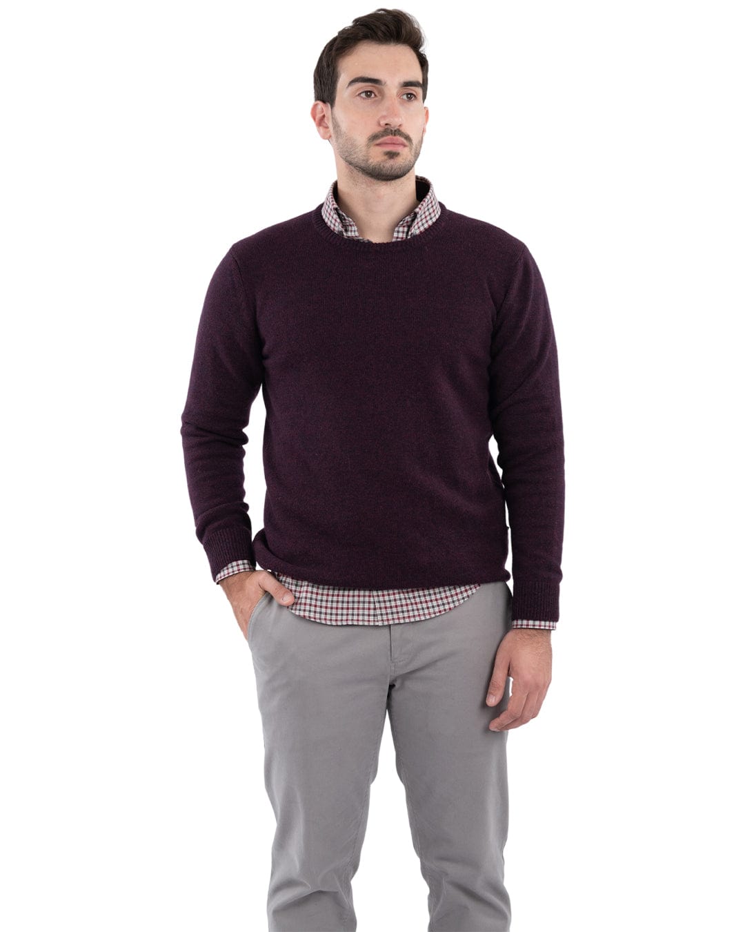 Gagliardi Jumpers Gagliardi Reclaimed Lambswool Burgundy Crew Neck Jumper