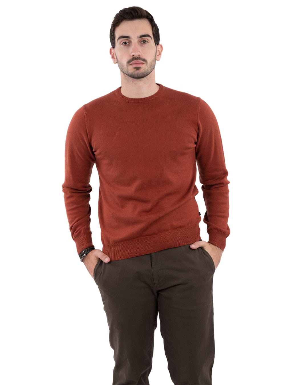 Rust Cotton Cashmere Crew Neck Jumper