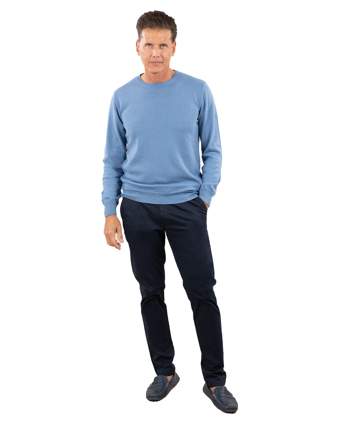 Gagliardi Knitwear Gagliardi Blue Textured Front Cotton Crew Neck Jumper