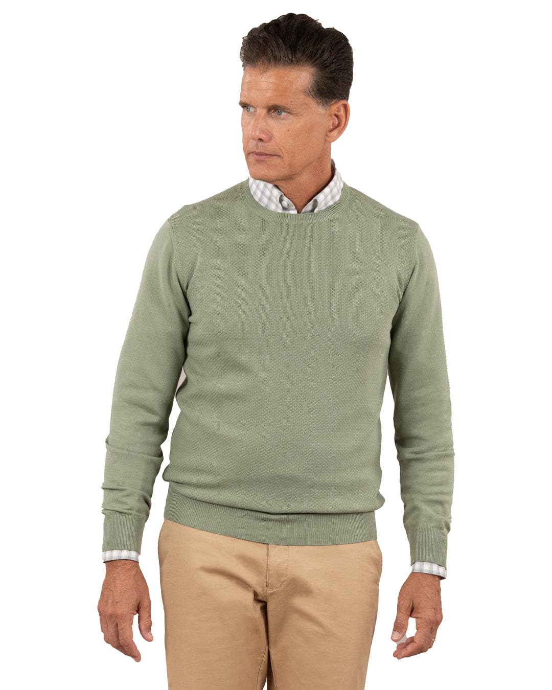 Gagliardi Knitwear Gagliardi Green Textured Front Cotton Crew Neck Jumper