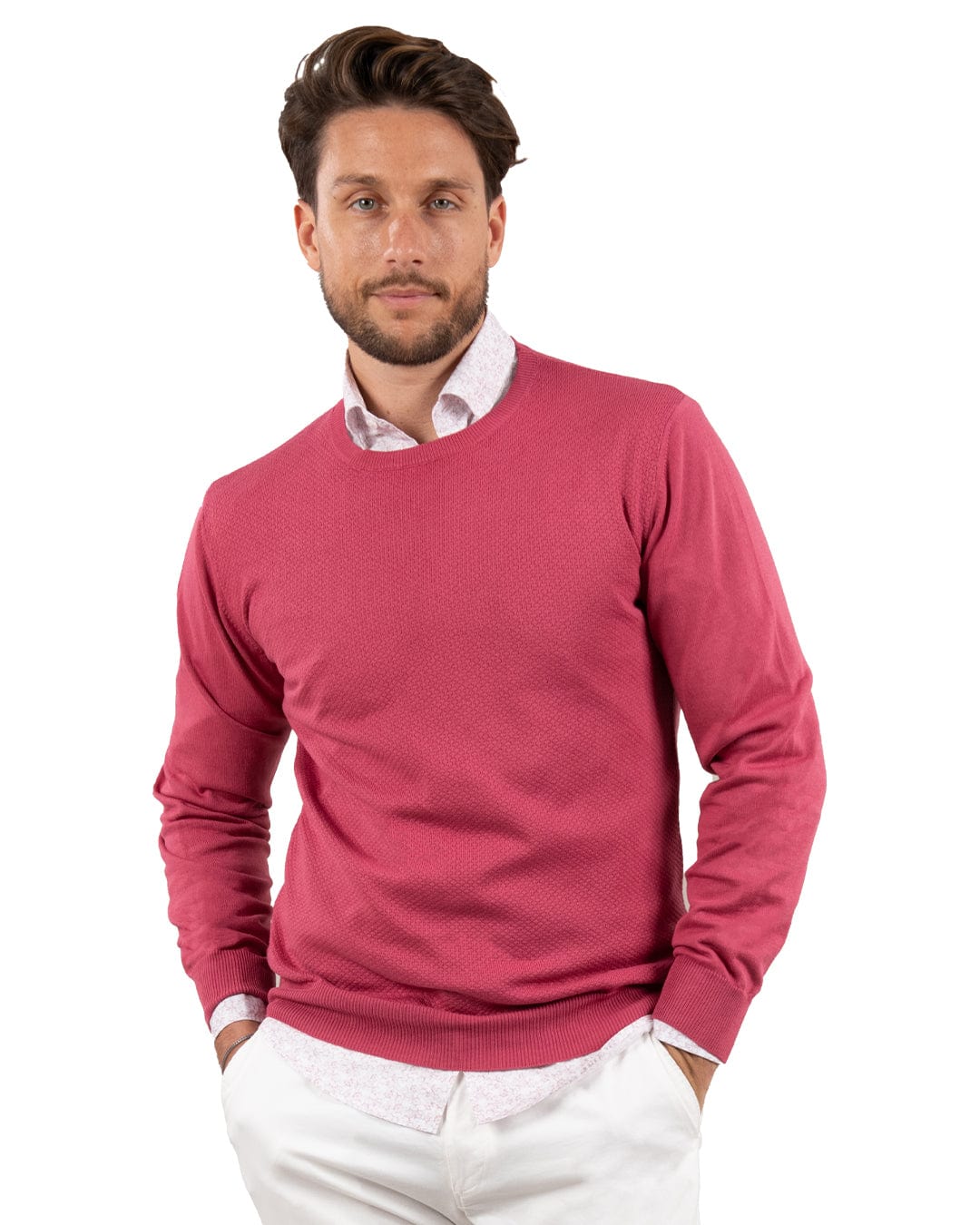 Gagliardi Knitwear Gagliardi Red Textured Front Cotton Crew Neck Jumper