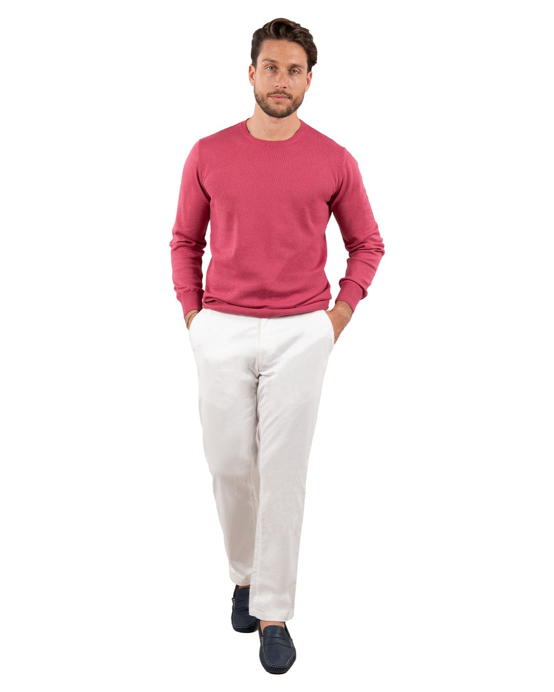 Gagliardi Knitwear Gagliardi Red Textured Front Cotton Crew Neck Jumper