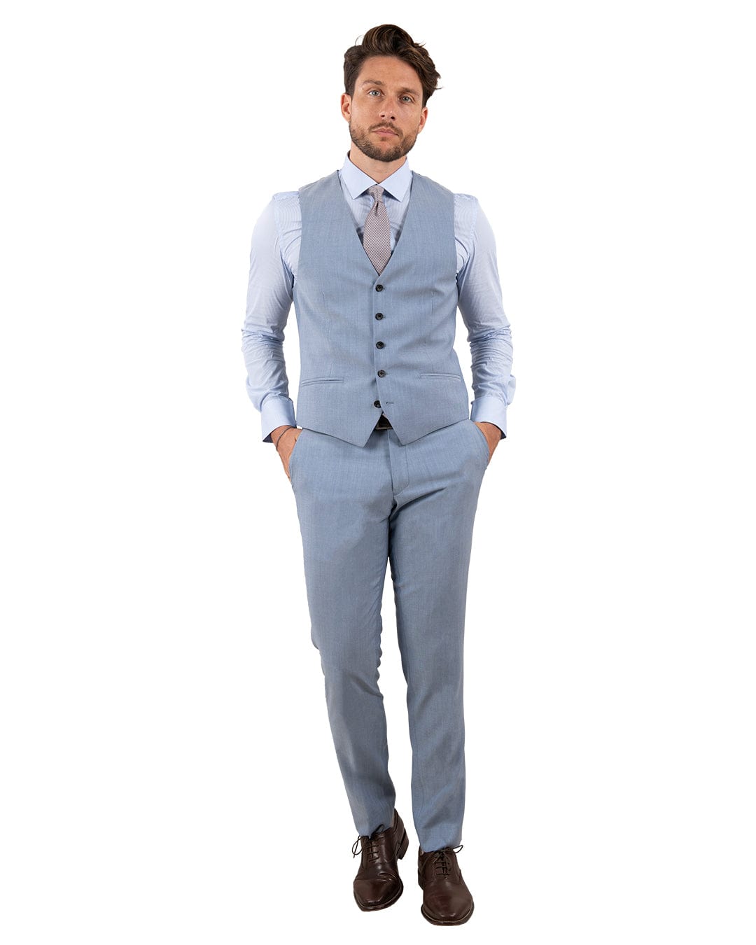 Reda Chambray Blue Suit Trousers