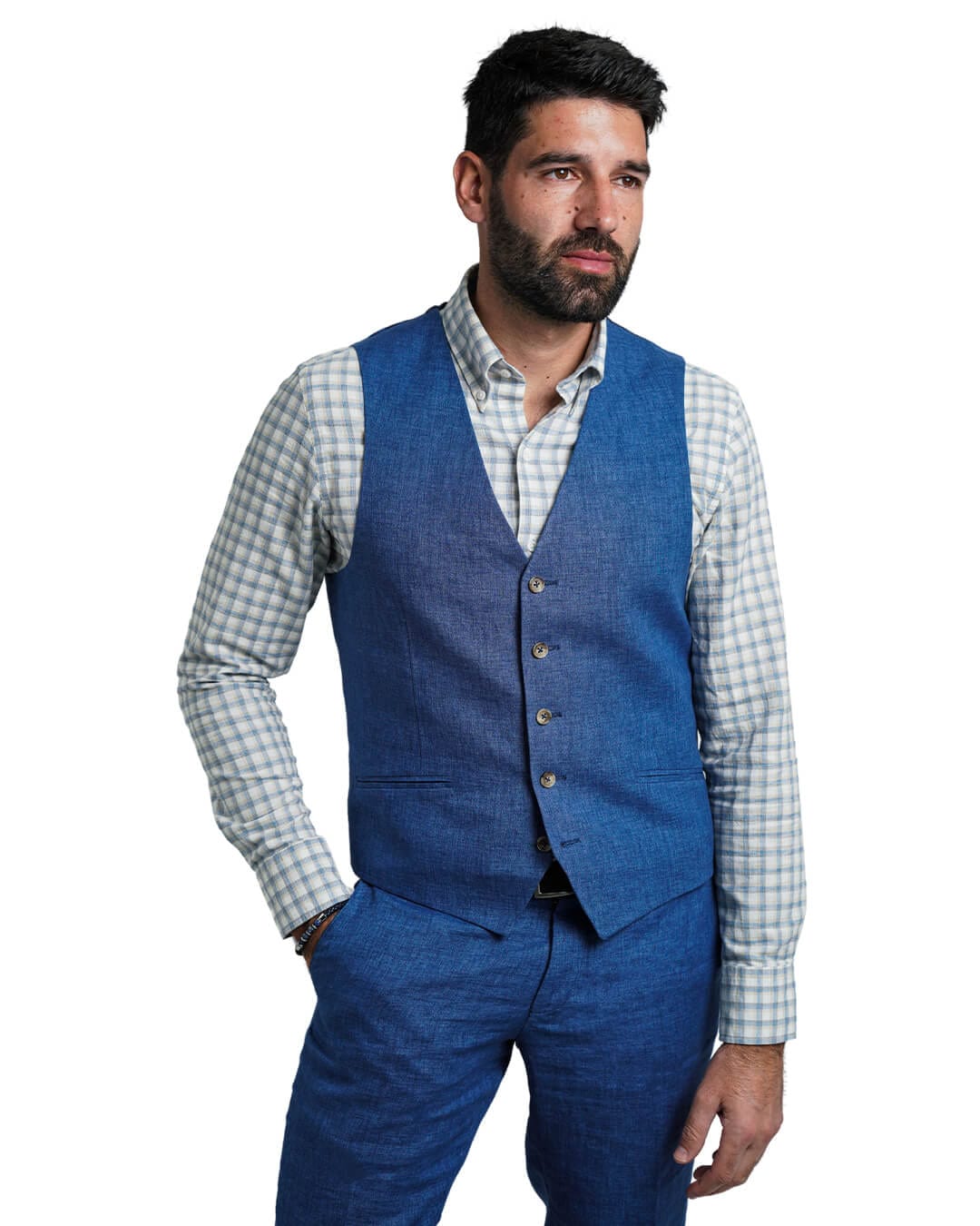 Gagliardi M&M Waistcoats Gagliardi Blue Italian Delave Linen Waistcoat