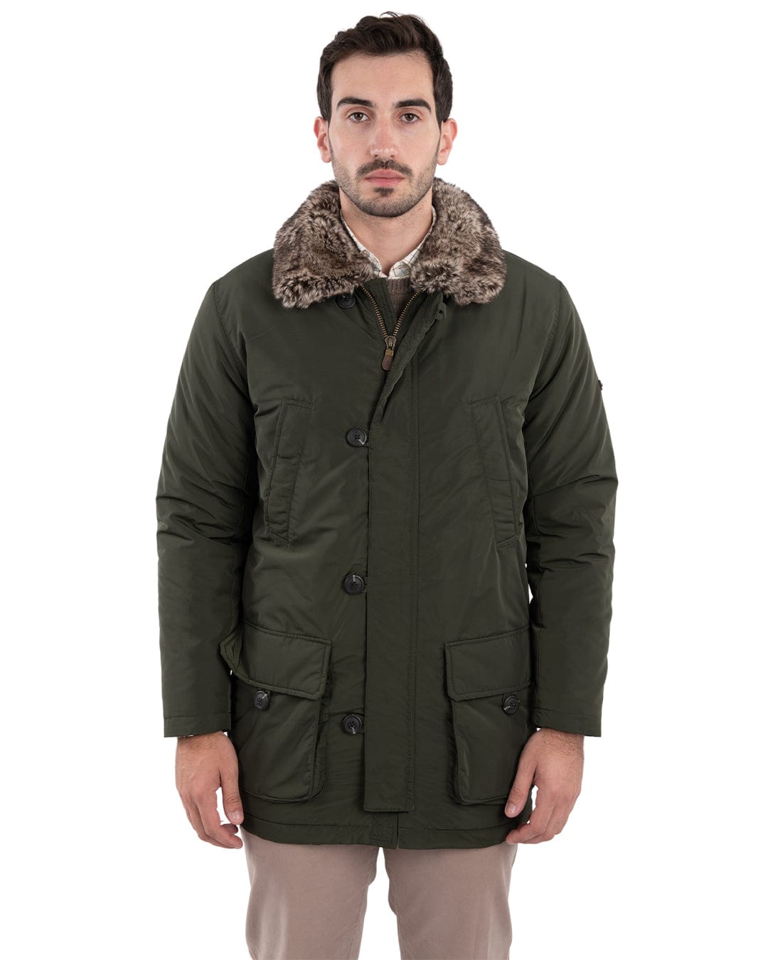 Gagliardi Outerwear Gagliardi Green Parka With Detachable Faux Fur Collar
