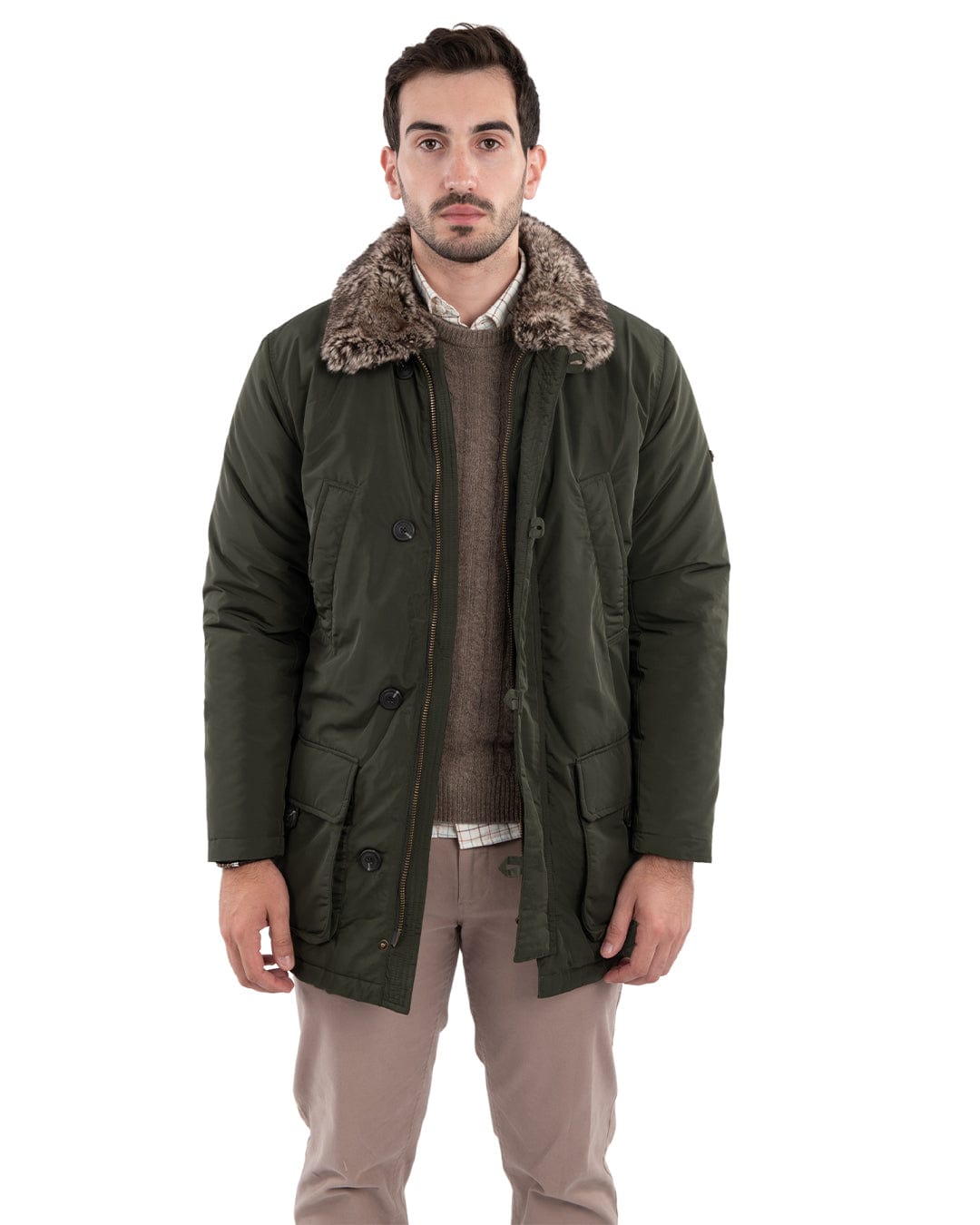 Gagliardi Outerwear Gagliardi Green Parka With Detachable Faux Fur Collar