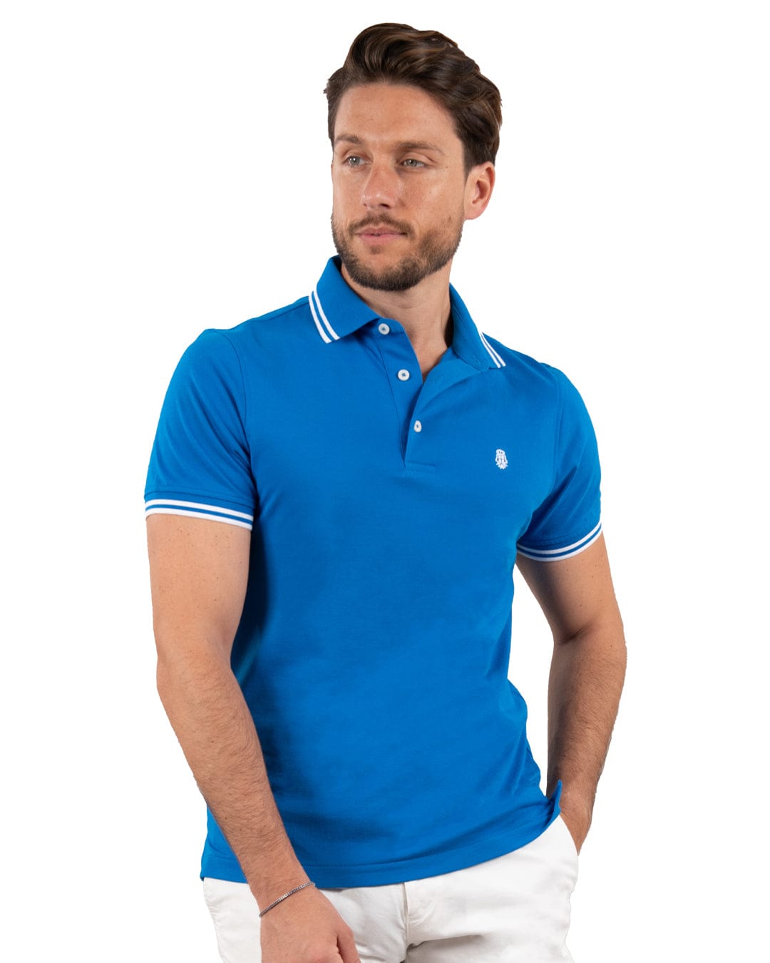Gagliardi Polo Shirts Gagliardi Blue Double Tipped Pique Polo Shirt