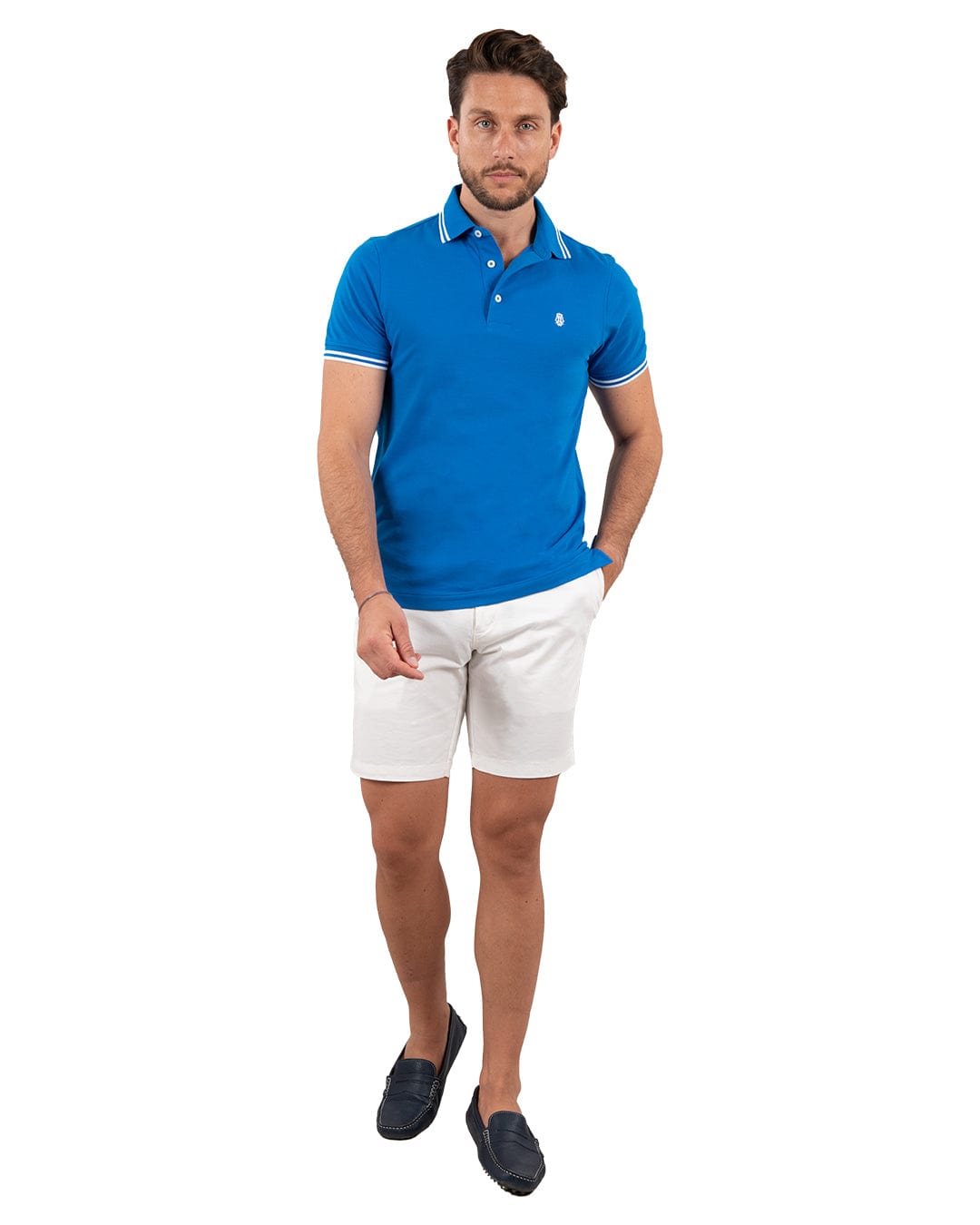 Gagliardi Polo Shirts Gagliardi Blue Double Tipped Pique Polo Shirt