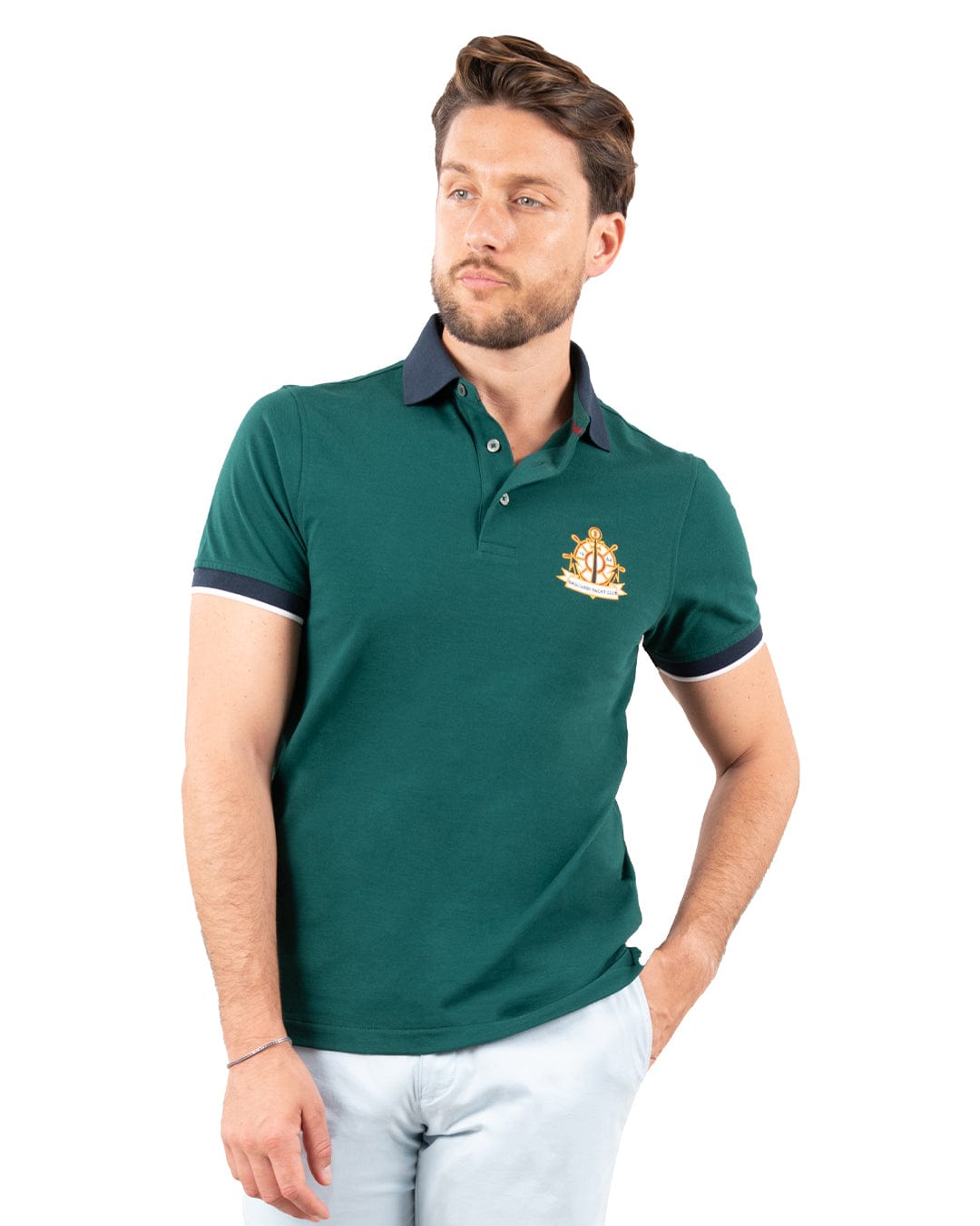 Gagliardi Polo Shirts Gagliardi Green Pique Polo Shirt With Yacht Club Embroidery