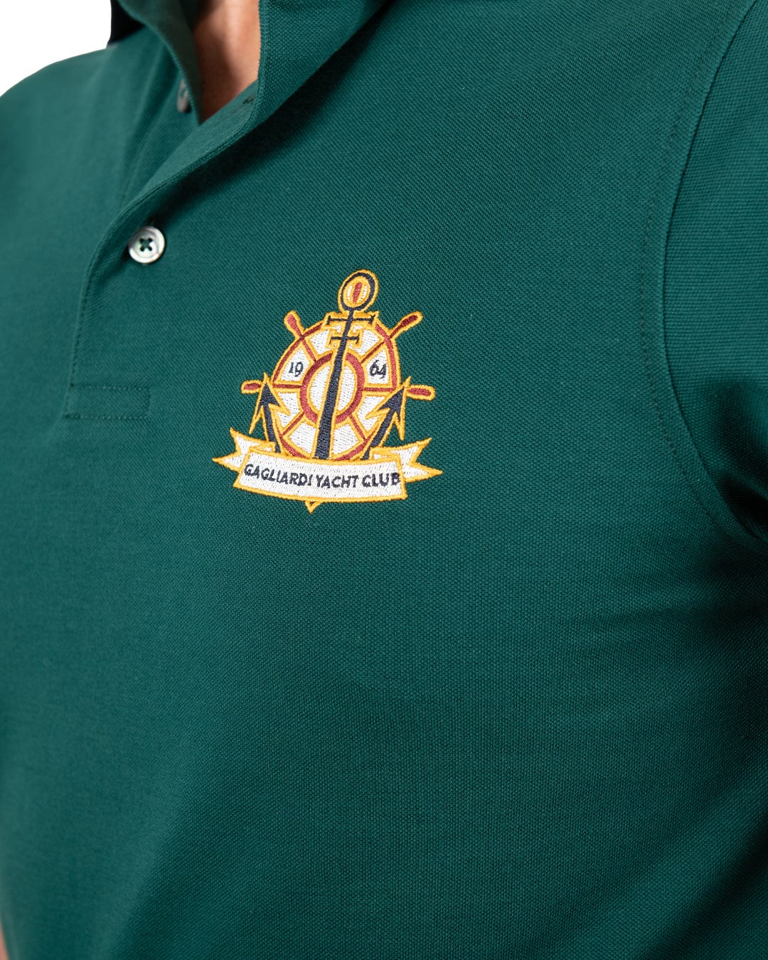 Gagliardi Polo Shirts Gagliardi Green Pique Polo Shirt With Yacht Club Embroidery