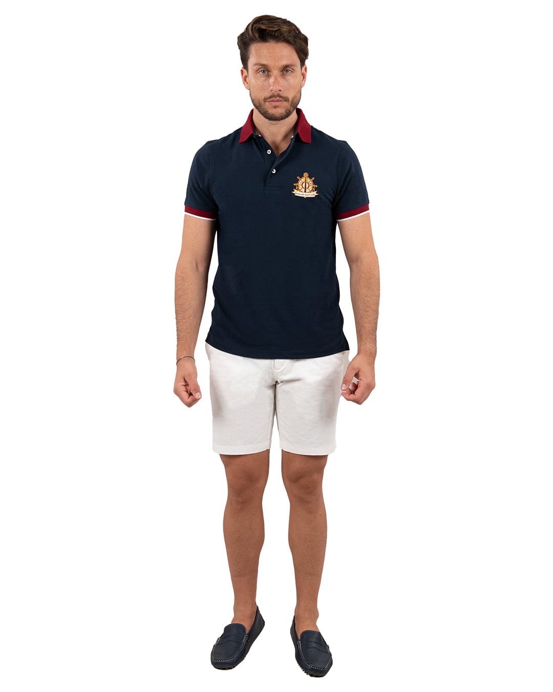 Gagliardi Polo Shirts Gagliardi Navy Pique Polo Shirt With Yacht Club Embroidery