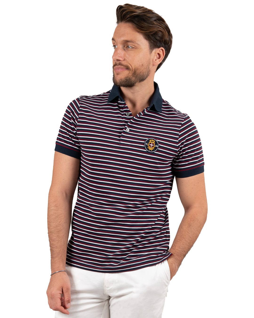 Gagliardi Polo Shirts Gagliardi Navy Striped Pique Polo Shirt With Badge