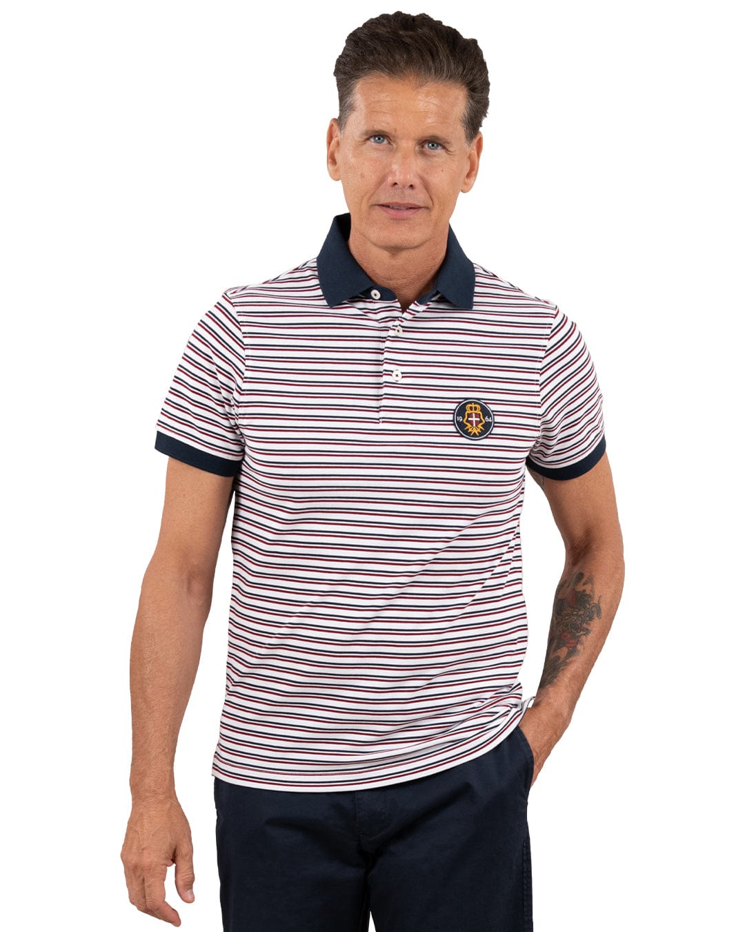 Gagliardi Polo Shirts Gagliardi White Striped Pique Polo Shirt With Badge