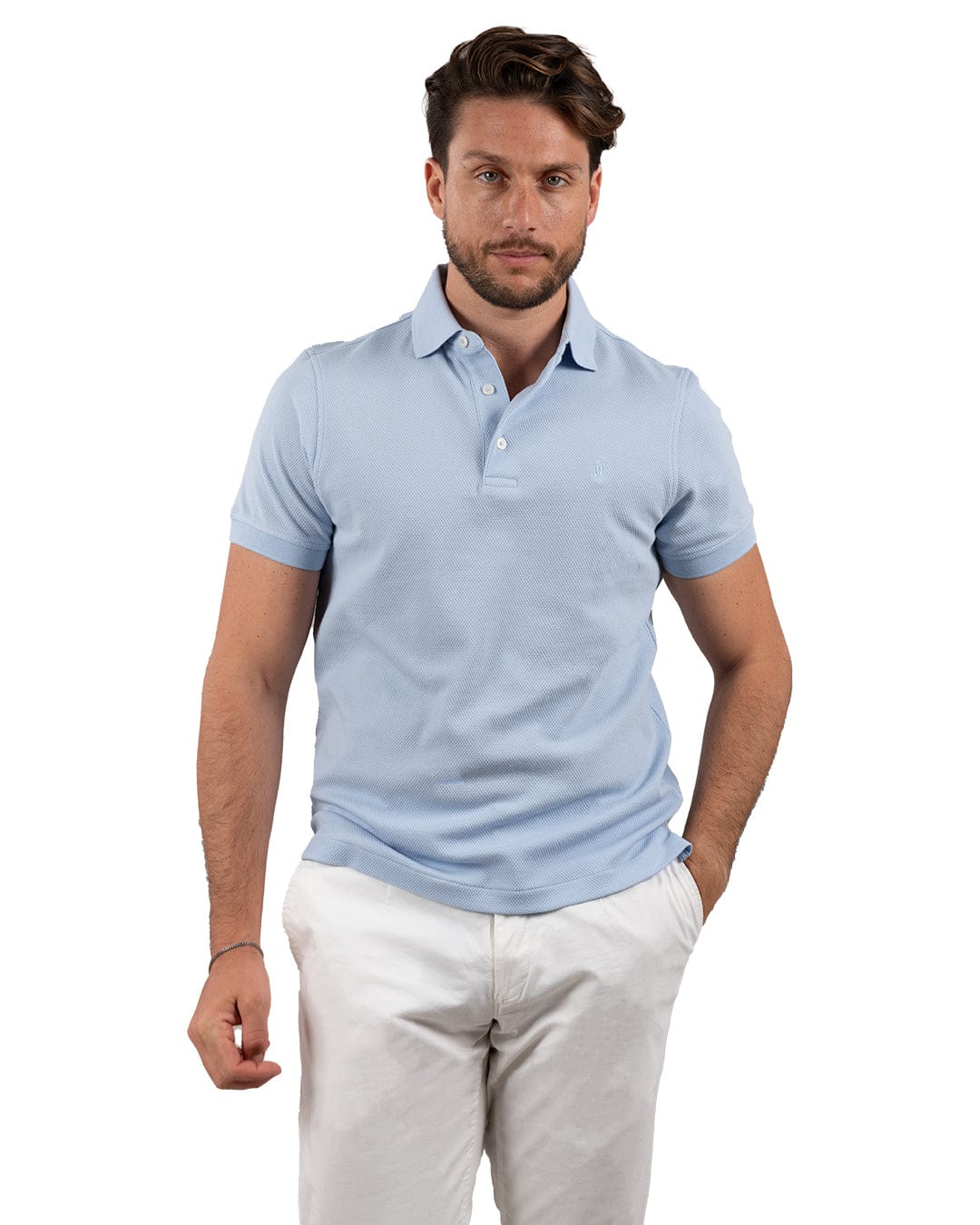 Gagliardi Poloshirts Gagliardi Light Blue Popcorn Textured Polo Shirt