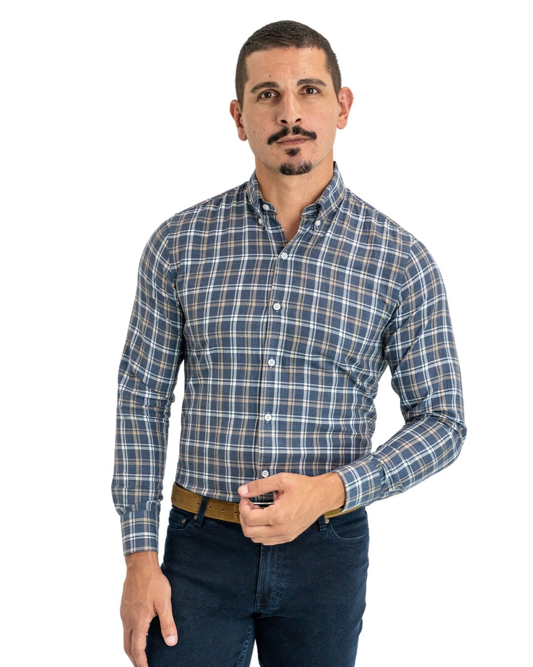 Gagliardi Shirts Gagliardi Blue Cotton Flannel Plaid Button Down Shirt