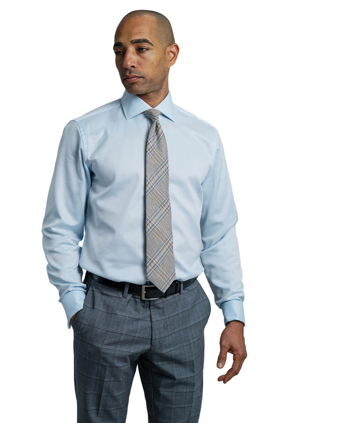 Gagliardi Shirts Gagliardi Blue Diamond Weave Double Cuff Non-Iron Shirt