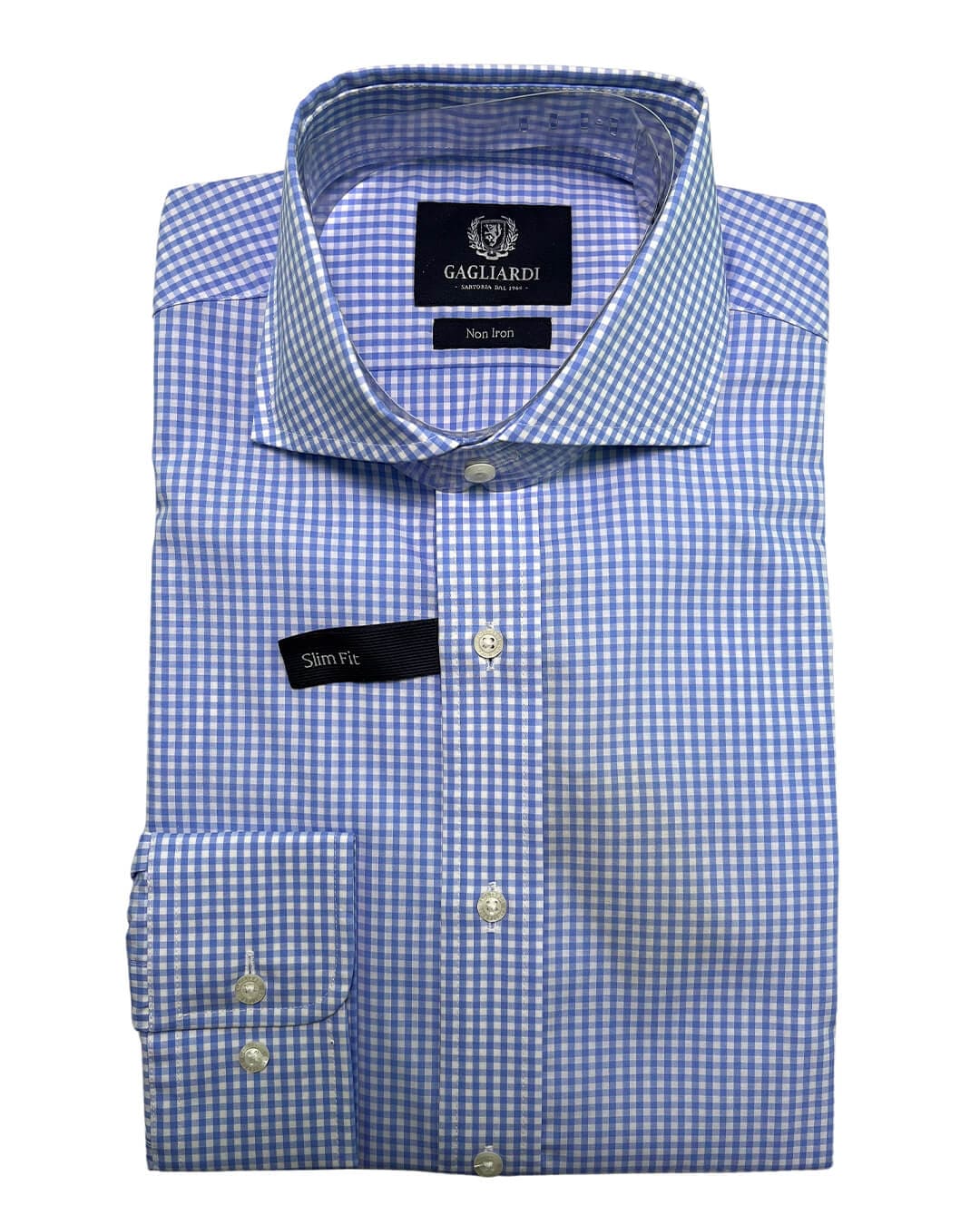 GAGLIARDI Shirts Gagliardi Blue Gingham Cutaway Collar Shirt