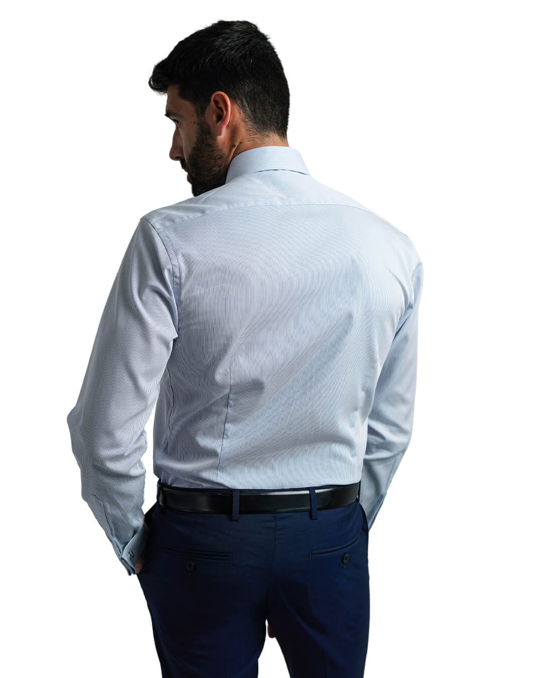 Gagliardi Shirts Gagliardi Blue Poplin Fine Stripe Double Cuff Non-Iron Shirt