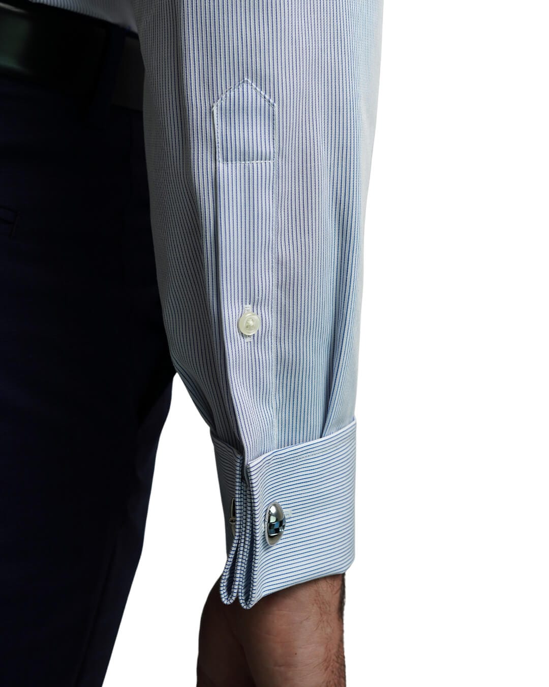 Gagliardi Shirts Gagliardi Blue Poplin Fine Stripe Double Cuff Non-Iron Shirt