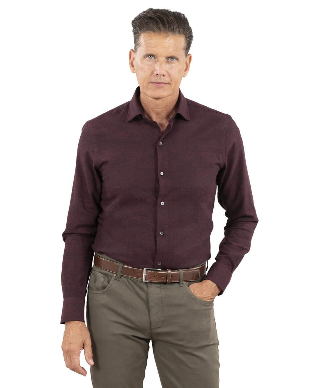 Gagliardi Shirts Gagliardi Burgundy Tailored Fit Mouliné Shirt