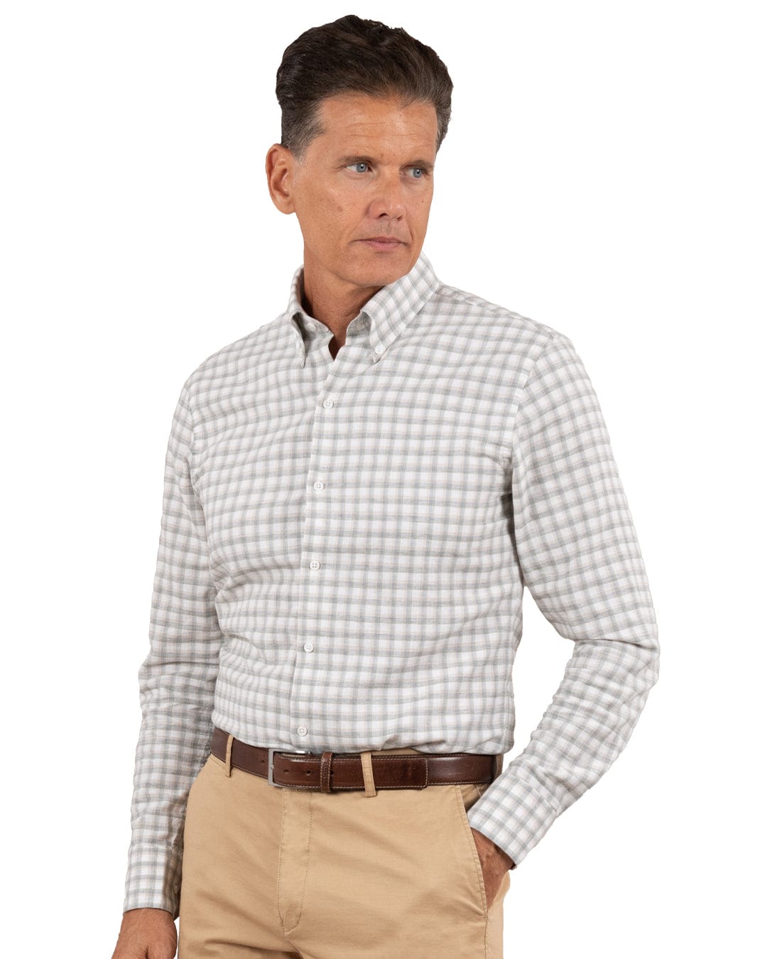 Gagliardi Shirts Gagliardi Green Slim Fit Cotton Linen Check Button-Down Shirt