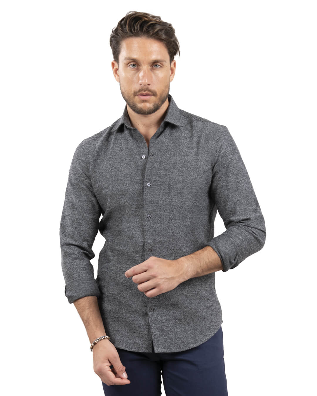 Gagliardi Shirts Gagliardi Grey Tailored Fit Mouliné Shirt