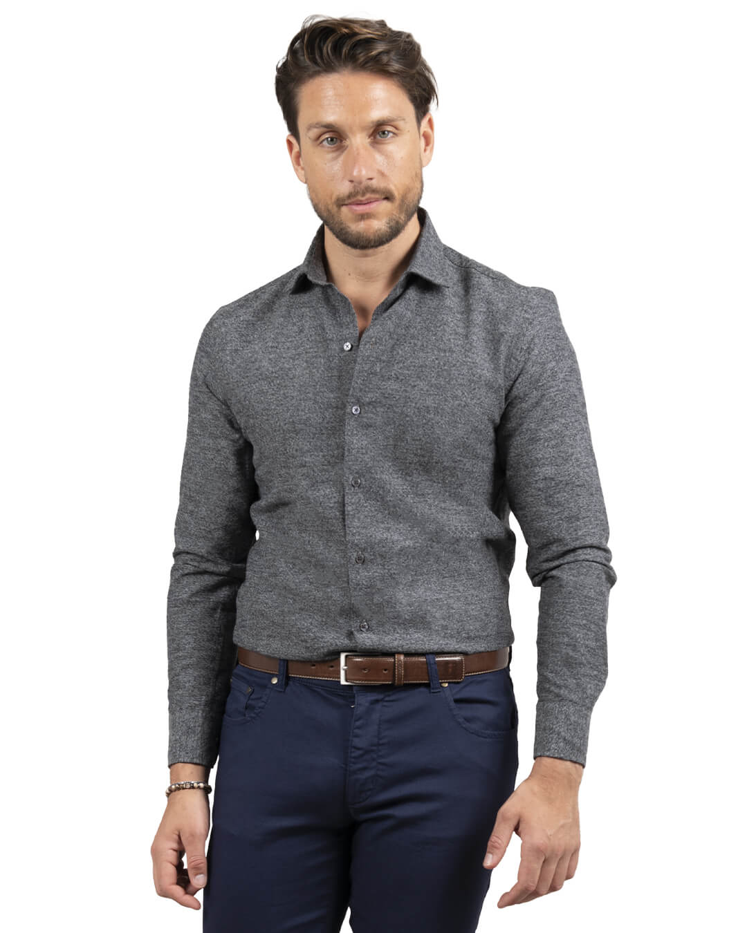 Gagliardi Shirts Gagliardi Grey Tailored Fit Mouliné Shirt