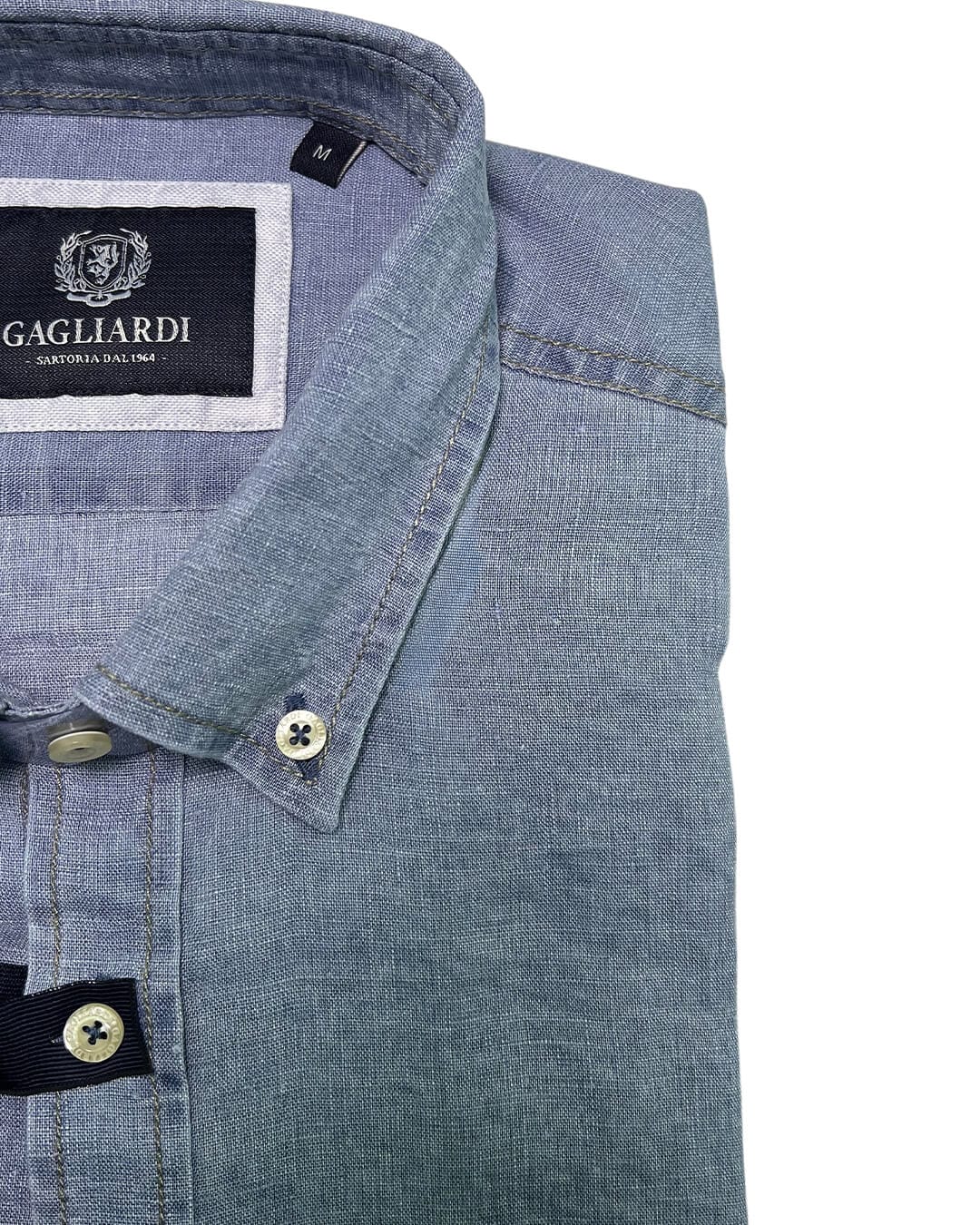 Gagliardi Shirts Gagliardi Mid Blue Washed Cotton Linen Shirt