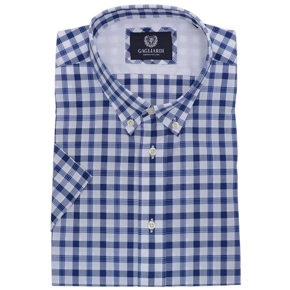 Gagliardi SHIRTS GAGLIARDI NAVY AND WHITE OVERSIZED CHECK