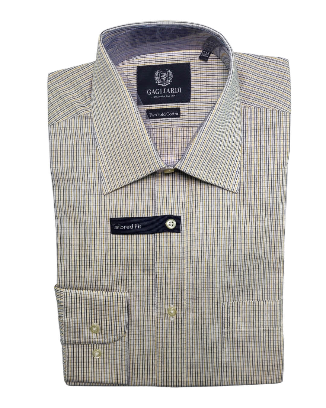 Gagliardi Shirts Gagliardi Navy & Yellow Micro Overcheck Shirt