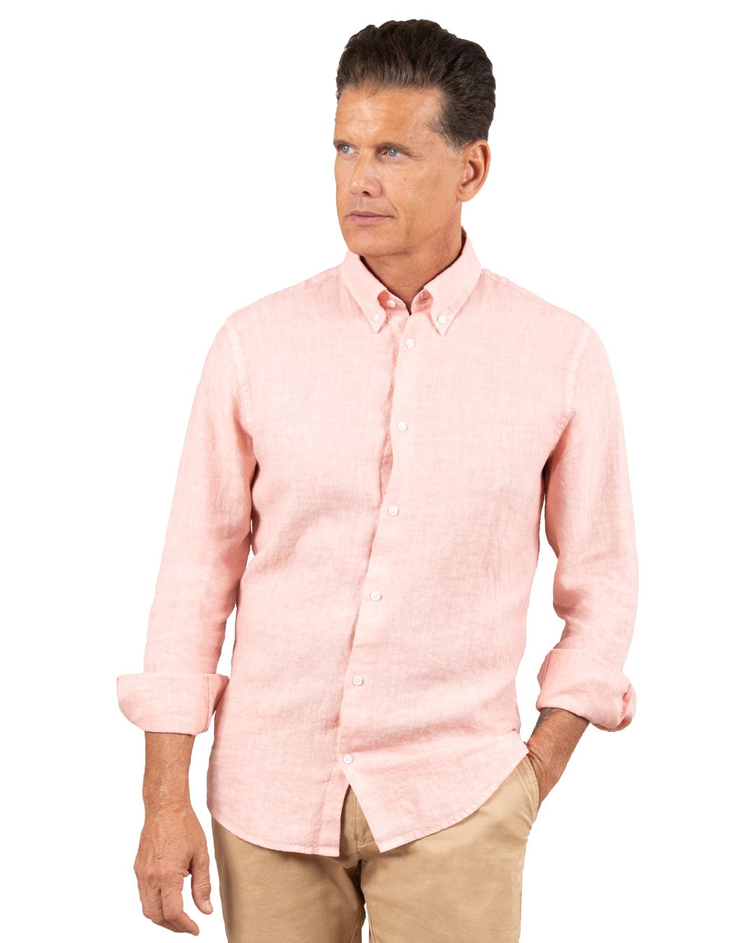 Gagliardi Shirts Gagliardi Peach Slim Fit Linen Button-Down Shirt