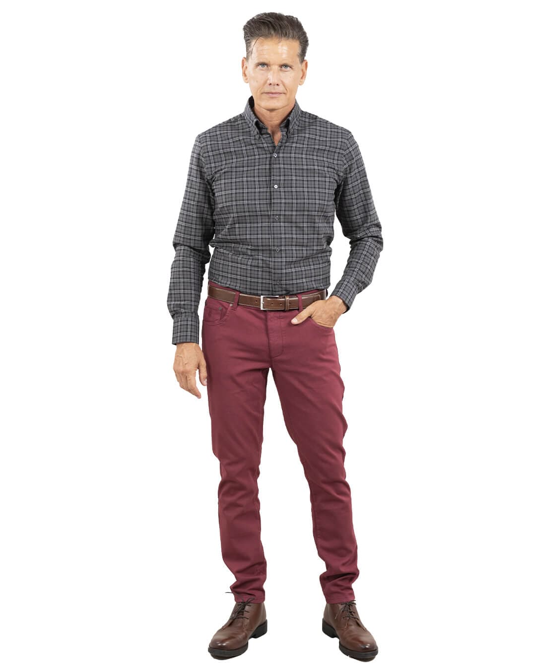 Gagliardi Shirts Gagliardi Slim Fit Burgundy Brushed Twill Check Button Down Shirt