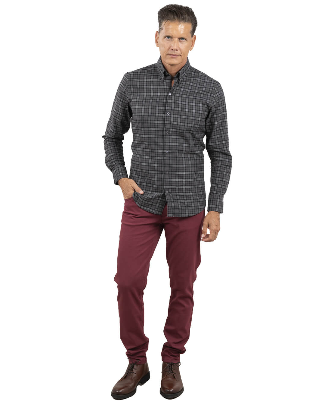 Gagliardi Shirts Gagliardi Slim Fit Burgundy Brushed Twill Check Button Down Shirt