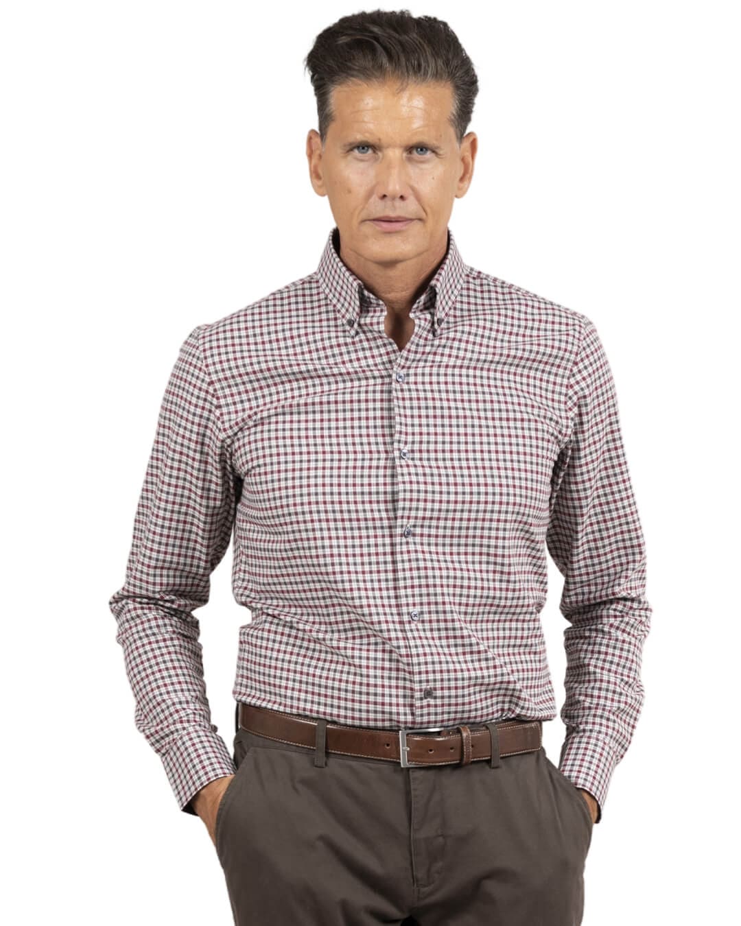 Gagliardi Shirts Gagliardi Slim Fit Grey Brushed Twill Check Button Down Shirt