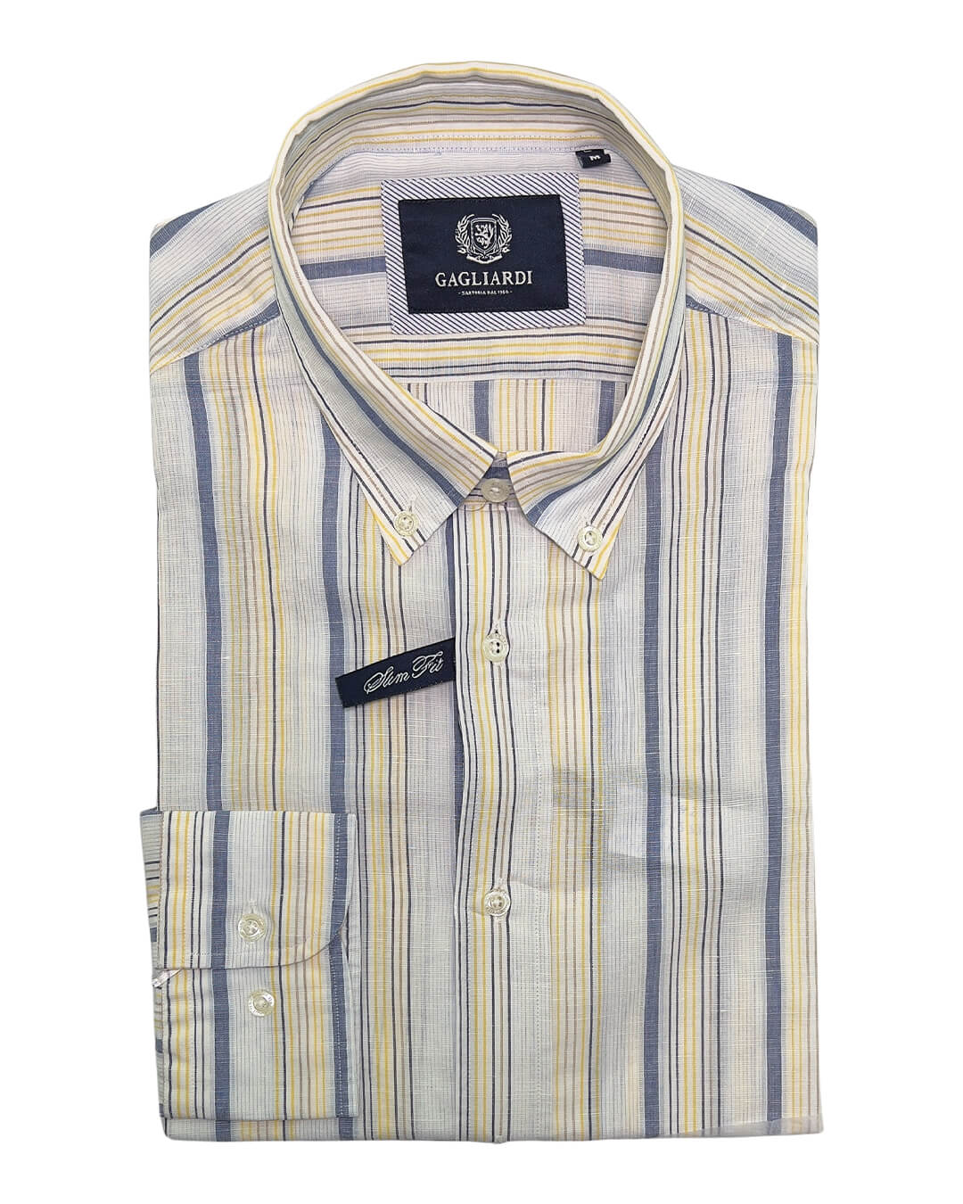 Gagliardi Shirts Gagliardi White Blue Yellow Stripe Shirt