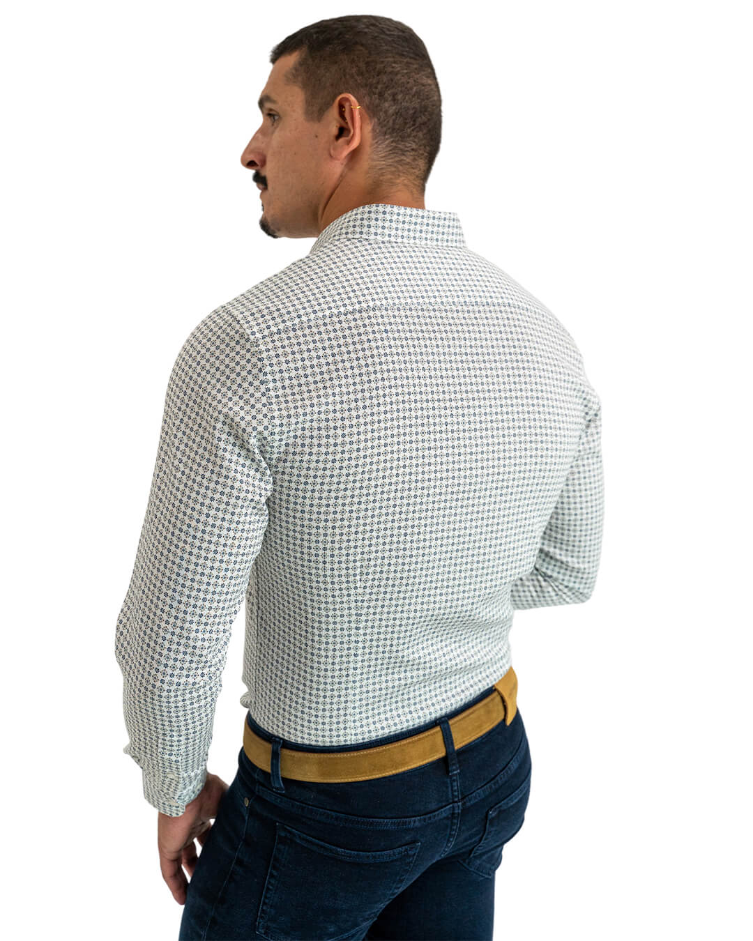 Gagliardi Shirts Gagliardi White Stretch Cotton Tile Print Shirt