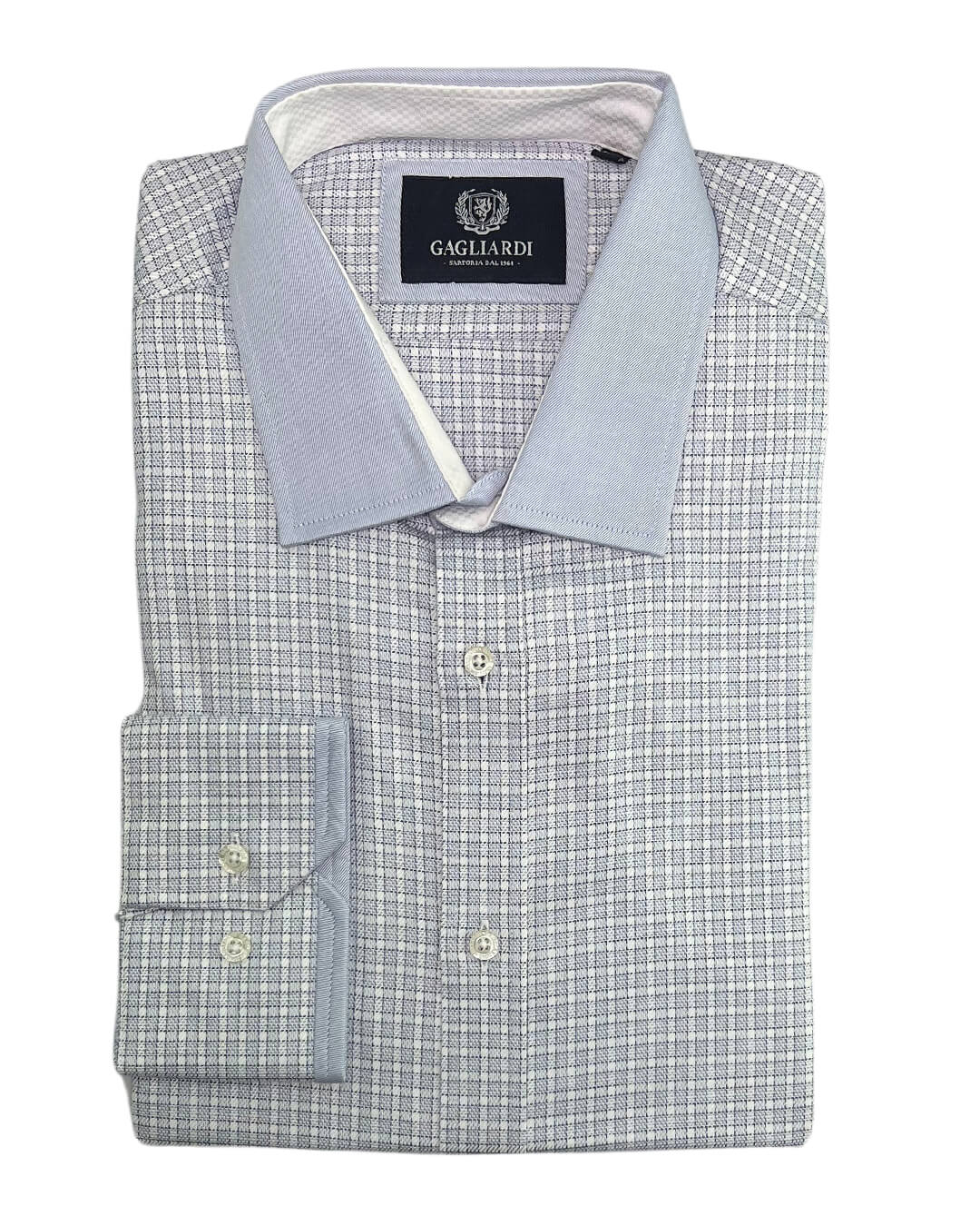 Gagliardi Shirts Sky Blue Check Contrast Collar