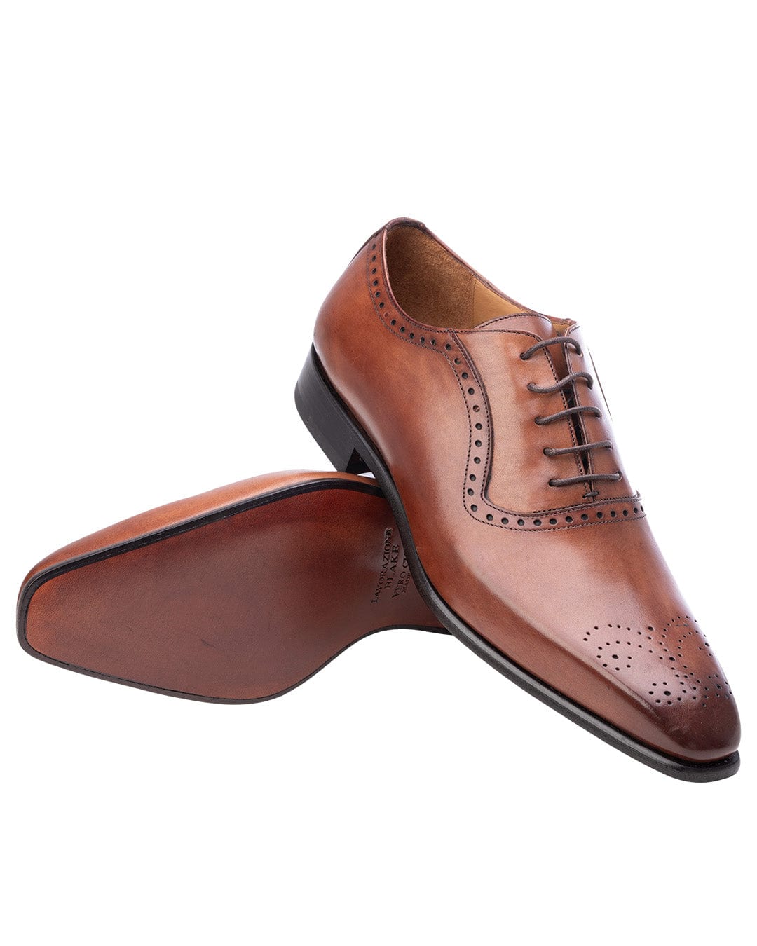 Gagliardi Shoes Gagliardi Tan Made in Italy Brogued Oxford Shoes