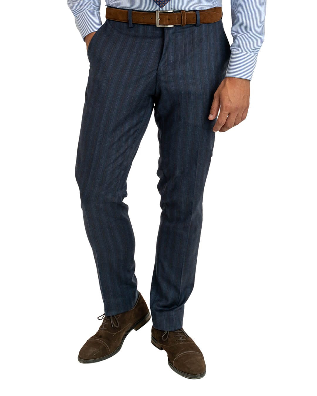 Gagliardi Suits Gagliardi Blue With Burgundy Stripe Italian Flannel Suit