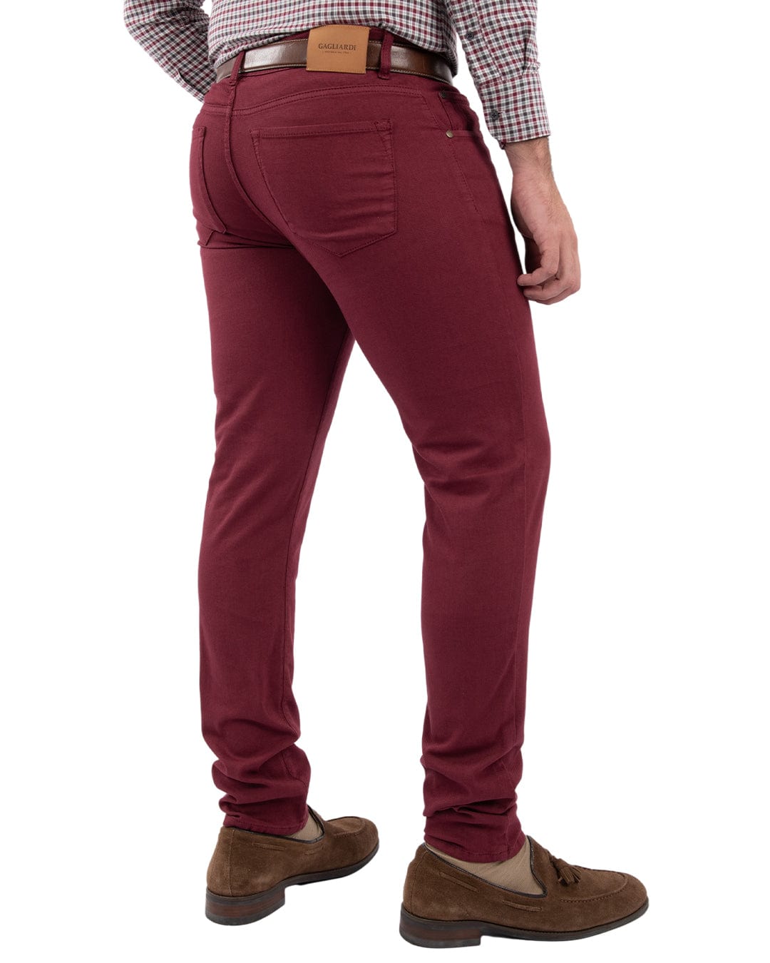 Gagliardi Trousers Gagliardi Burgundy Honeycomb Weave Stretch FIve Pocket Chinos