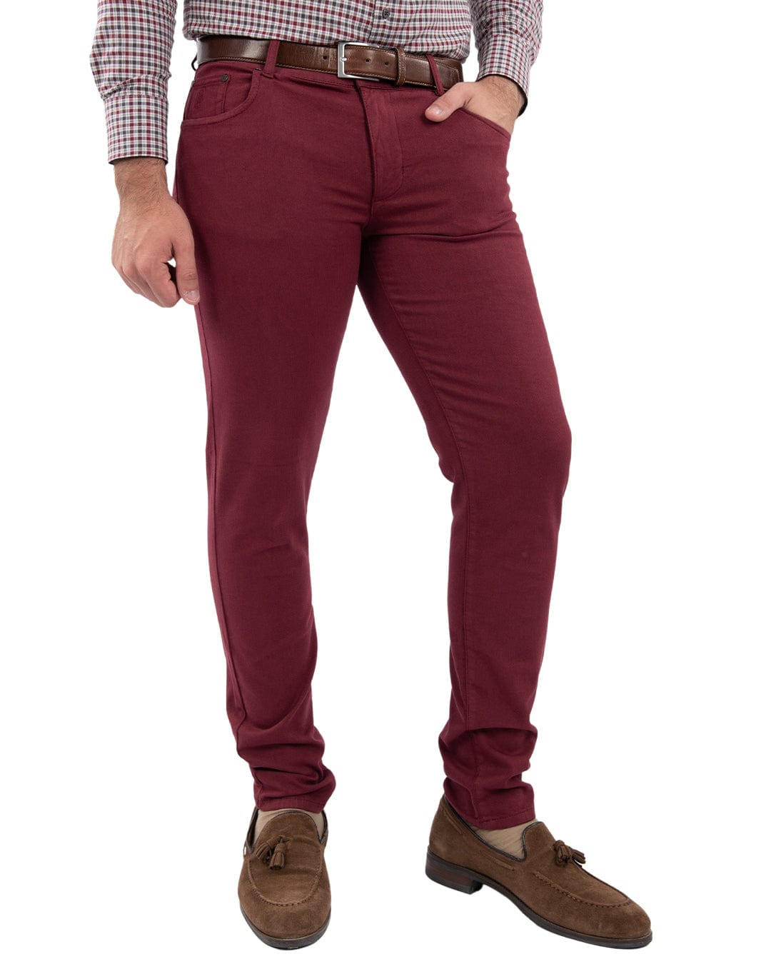 Gagliardi Trousers Gagliardi Burgundy Honeycomb Weave Stretch FIve Pocket Chinos