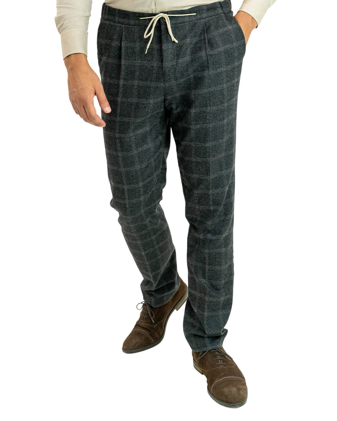 Gagliardi Trousers Gagliardi Charcoal Italian Flannel Check Drawstring Trousers