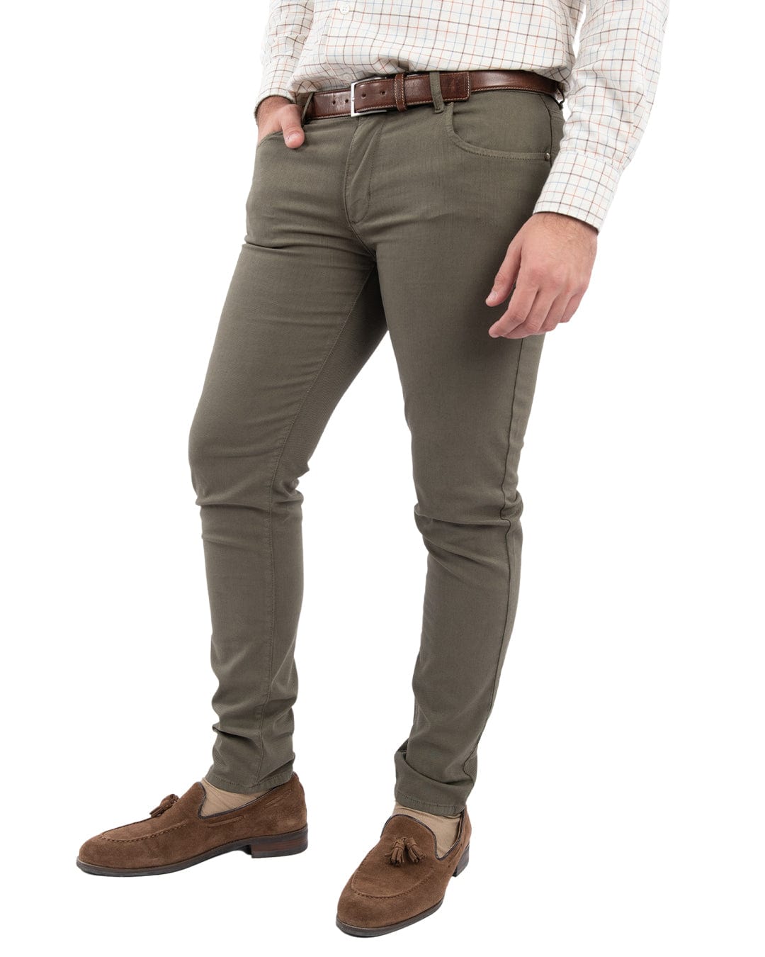 Gagliardi Trousers Gagliardi Green Honeycomb Weave Stretch FIve Pocket Chinos